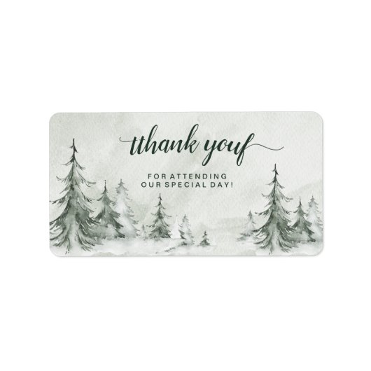 Waterverf Fir Trees Winter Wedding Etiket (Voorkant)