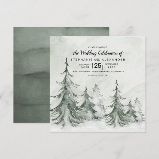 Waterverf Fir Trees Winter Wedding Kaart (Voorkant / Achterkant)
