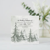 Waterverf Fir Trees Winter Wedding Kaart (Staand voorkant)