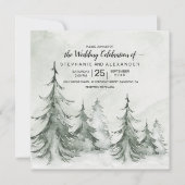 Waterverf Fir Trees Winter Wedding Kaart (Voorkant)