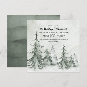 Waterverf Fir Trees Winter Wedding Kaart