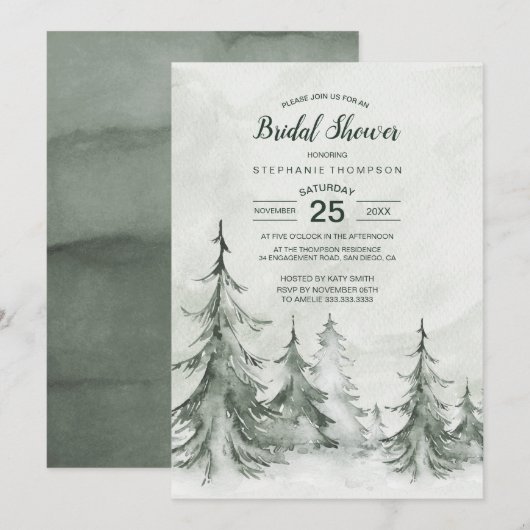 Waterverf Fir Trees Winter Wedding Kaart (Voorkant / Achterkant)