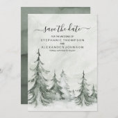 Waterverf Fir Trees Winter Wedding Save The Date (Voorkant / Achterkant)