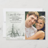 Waterverf Fir Trees Winter Wedding Save The Date (Voorkant)