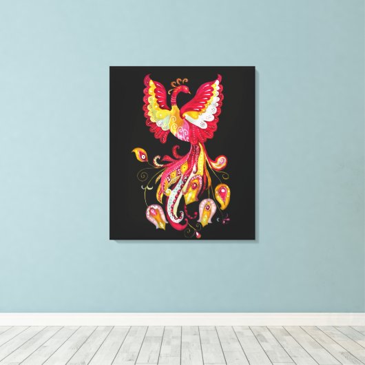 Waterverf Firebird of Phoenix Fantasy Creature Canvas Afdruk (Insitu (Houten vloer))
