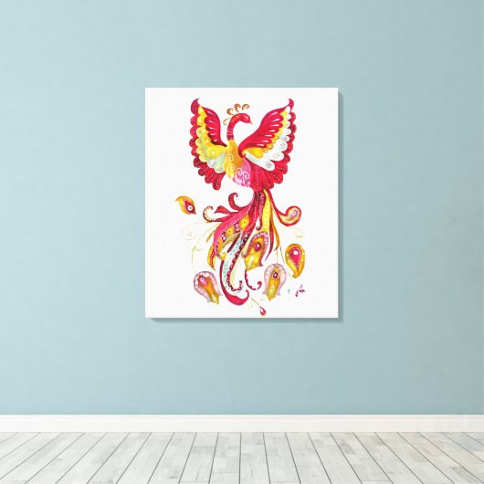 Waterverf Firebird of Phoenix Fantasy Creature Canvas Afdruk (Insitu (Houten vloer))