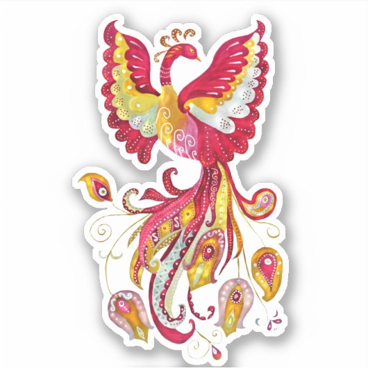 Waterverf Firebird of Phoenix Fantasy Creature Sticker (Voorkant)