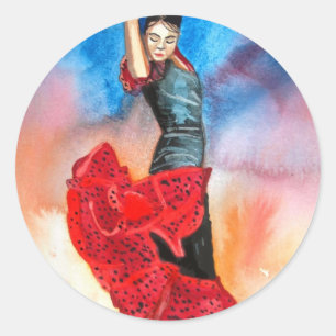 Waterverf FLAMENCO DANCER Ronde Sticker