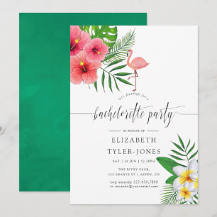 Waterverf Flamingo Aloha Luau Bachelorette Party Kaart