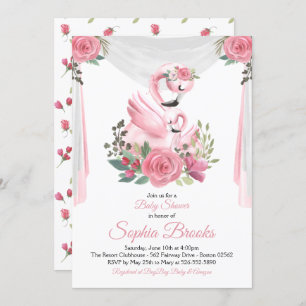 Waterverf Flamingo Baby shower Uitnodiging