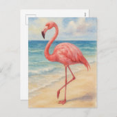 Waterverf Flamingo Beach Post Kaart (Voorkant / Achterkant)