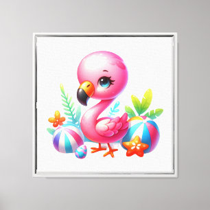Waterverf Flamingo Cartoon Clipart-95059 Canvas Afdruk