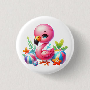 Waterverf Flamingo Cartoon Clipart Ronde Button 3,2 Cm