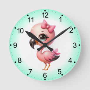 Waterverf Flamingo Cartoon Clipart Ronde Klok