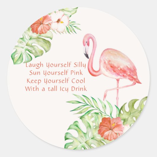 Waterverf Flamingo en Funny Quote Tropical Ronde Sticker (Voorkant)