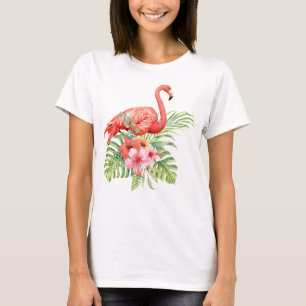 Waterverf Flamingo en Hibiscus T-shirt