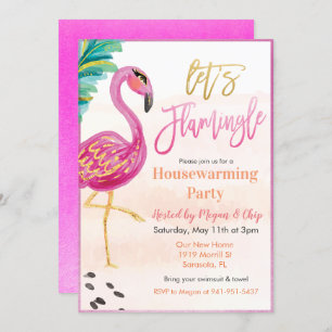 Waterverf Flamingo Housewarming Party Uitnodiging