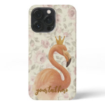 Waterverf Flamingo iPhone Hoesje met Gouden Kroon