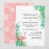Waterverf Flamingo & Palmbladeren Tropische bruilo Kaart (Voorkant / Achterkant)