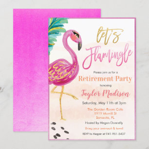 Waterverf Flamingo Pensioen Party Uitnodiging