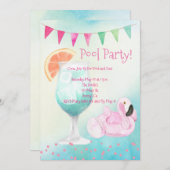Waterverf Flamingo Pool Party Invitation Kaart (Voorkant / Achterkant)