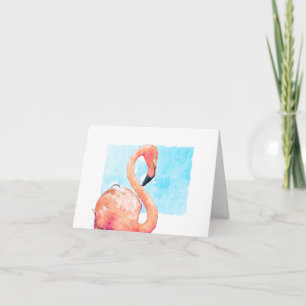 Waterverf Flamingo Roze Blank Groet Notitiekaartje