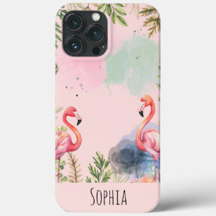 Waterverf Flamingo Schattige gepersonaliseerd iPhone 13 Pro Max Hoesje