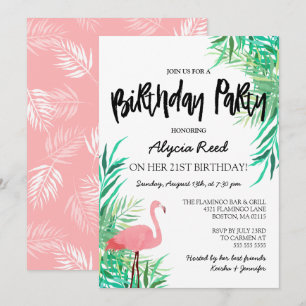 Waterverf Flamingo Tropical Birthday Party Kaart