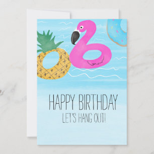 Waterverf Flamingo Tropical Pool Birthday Friend Kaart