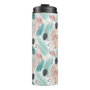 Waterverf Flamingo Tropisch Patroon Thermosbeker
