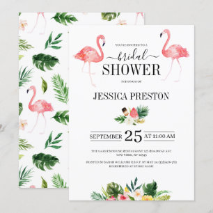 Waterverf Flamingo Tropische Bloem Bruiloft Borrel Kaart