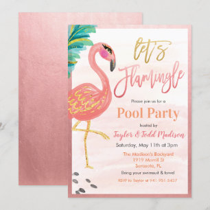 Waterverf Flamingo Zwembad Feest Uitnodiging