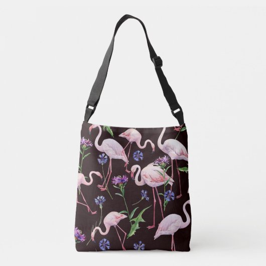 Waterverf flamingo's en wilde bloemmotief. crossbody tas (Achterkant)