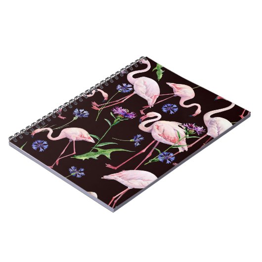 Waterverf flamingo's en wilde bloemmotief. notitieboek (Linkerzijde)