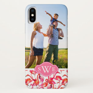 Waterverf Flamingos   Foto en monogram toevoegen iPhone X Hoesje