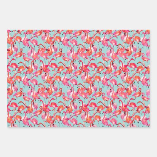 Waterverf Flamingos Gathered Inpakpapier Vel (Voorkant)