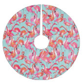 Waterverf Flamingos Gathered Kerstboom Rok (Voorkant)