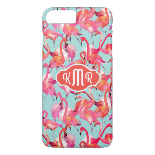 Waterverf Flamingos Gathered   Monogram iPhone 8 Plus / 7 Plus Hoesje