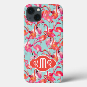 Waterverf Flamingos Gathered Monogram iPhone 13 Hoesje
