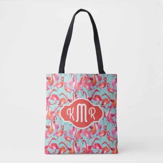 Waterverf Flamingos Gathered | Monogram Draagtas (Voorkant)