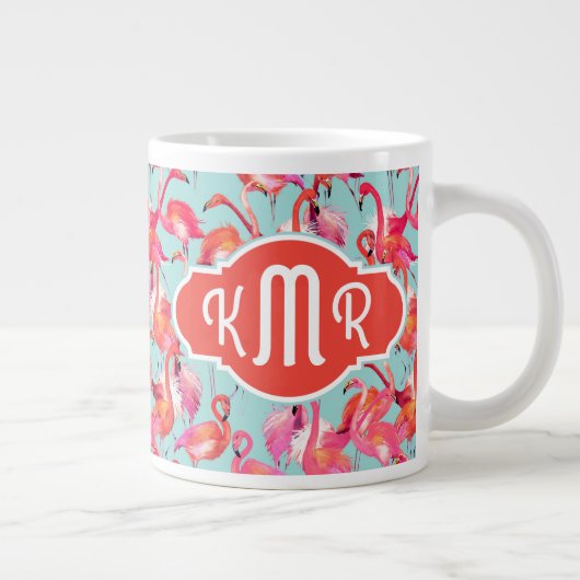Waterverf Flamingos Gathered | Monogram Extra Grote Beker (Rechts)