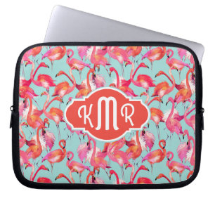 Waterverf Flamingos Gathered   Monogram Laptop Sleeve