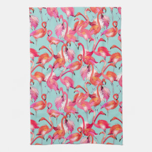 Waterverf Flamingos Gathered Theedoek