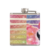 Waterverf Flamingos Glitter Gold Stripes Heupfles (Achterkant)