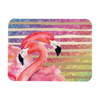 Waterverf Flamingos Glitter Gold Stripes Magneet