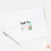 Waterverf Flamingos Palm Leaves Bruiloft Dank u Vierkante Sticker (Envelop)