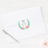 Waterverf Flamingos Palm Leaves WeduwMonogram Ronde Sticker (Envelop)