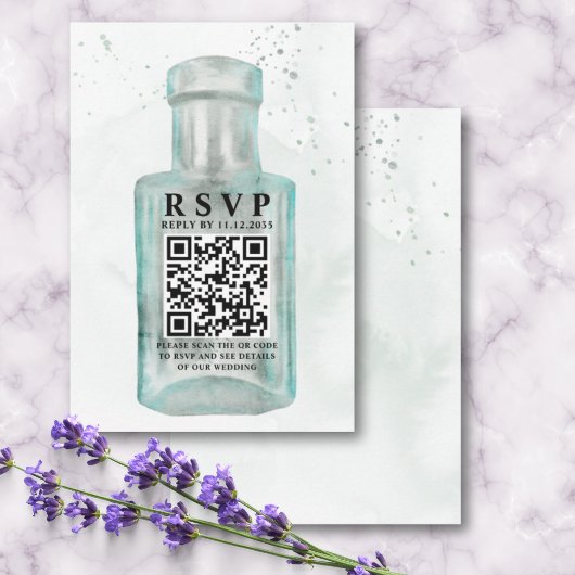 Waterverf Fles QR Code Huwelijk RSVP Kaartje