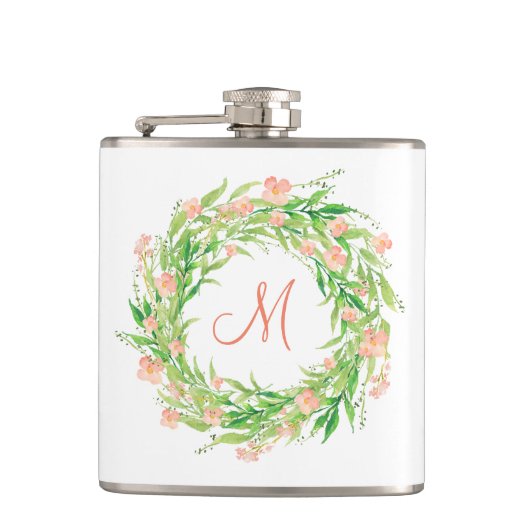 Waterverf flora met monogram heupfles (Voorkant)
