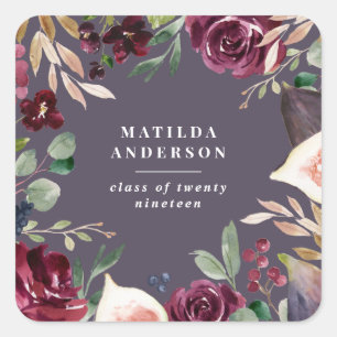 Waterverf floraal afstuderen dag vierkante sticker